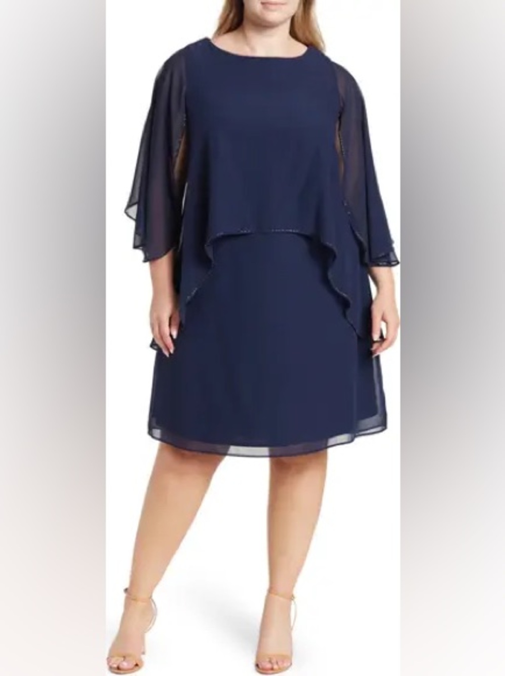 Marina Navy Chiffon Overlay Beaded Flowy NWT Cocktail Special Occasion Dress 4